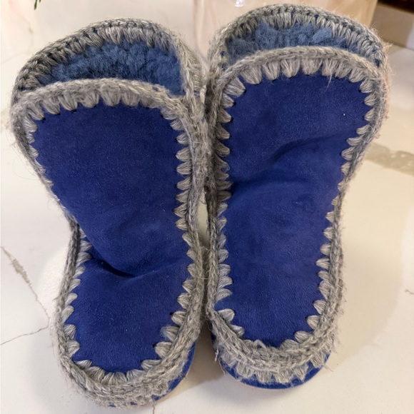 Blue and Gray Suede Booties